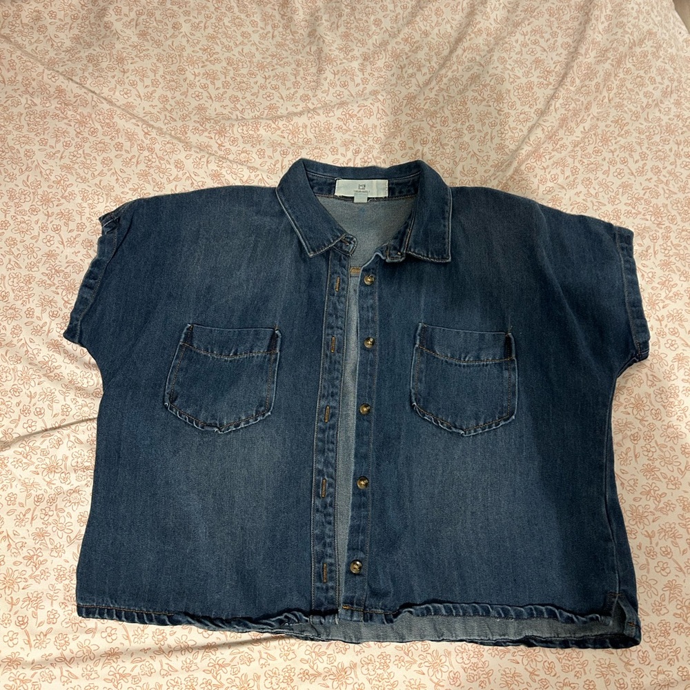 Denim Short Sleeve Button-Up Shirt